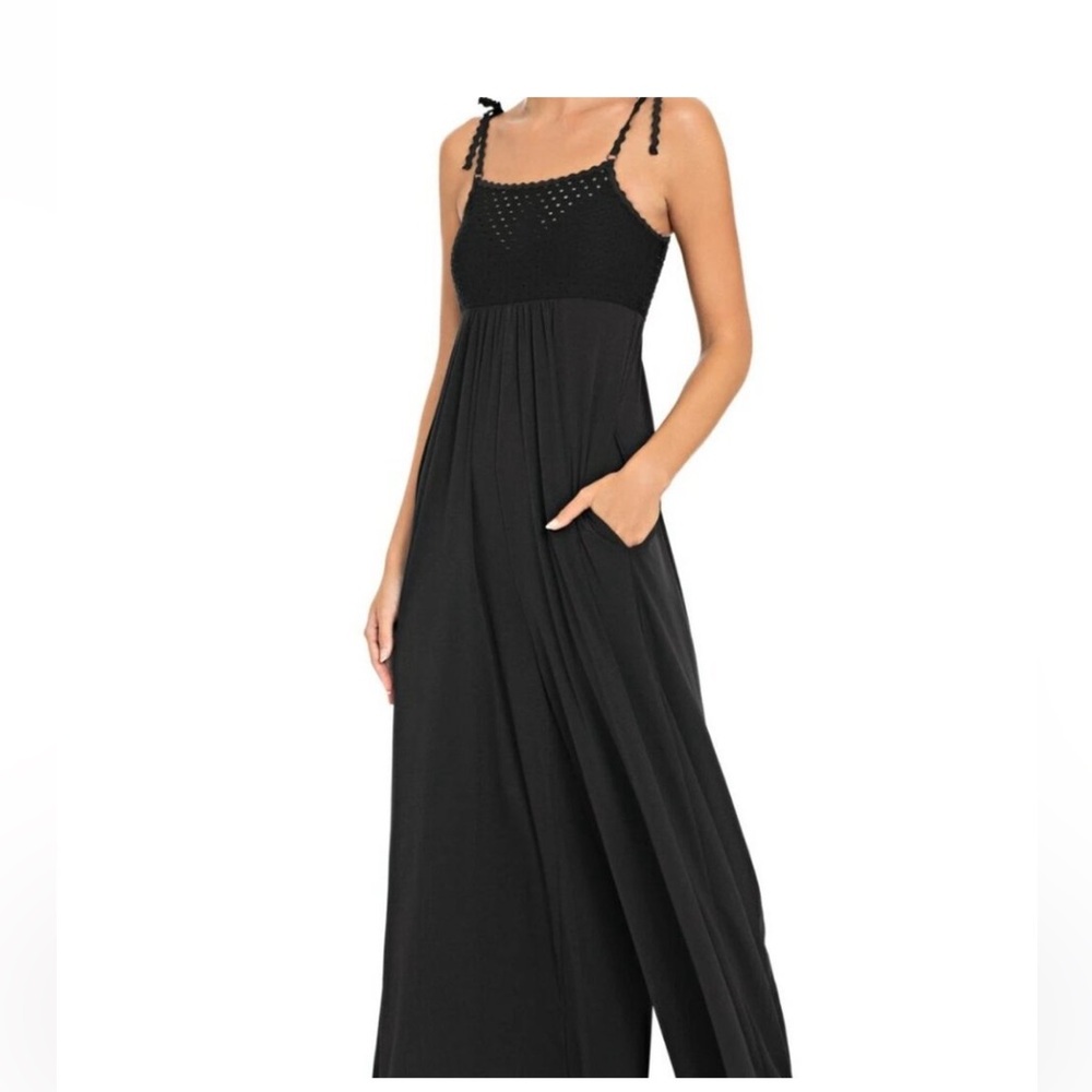 Robin Piccone Women’s Chira Tie Strap Wide Leg Jumpsuit Pockets Black Size Small